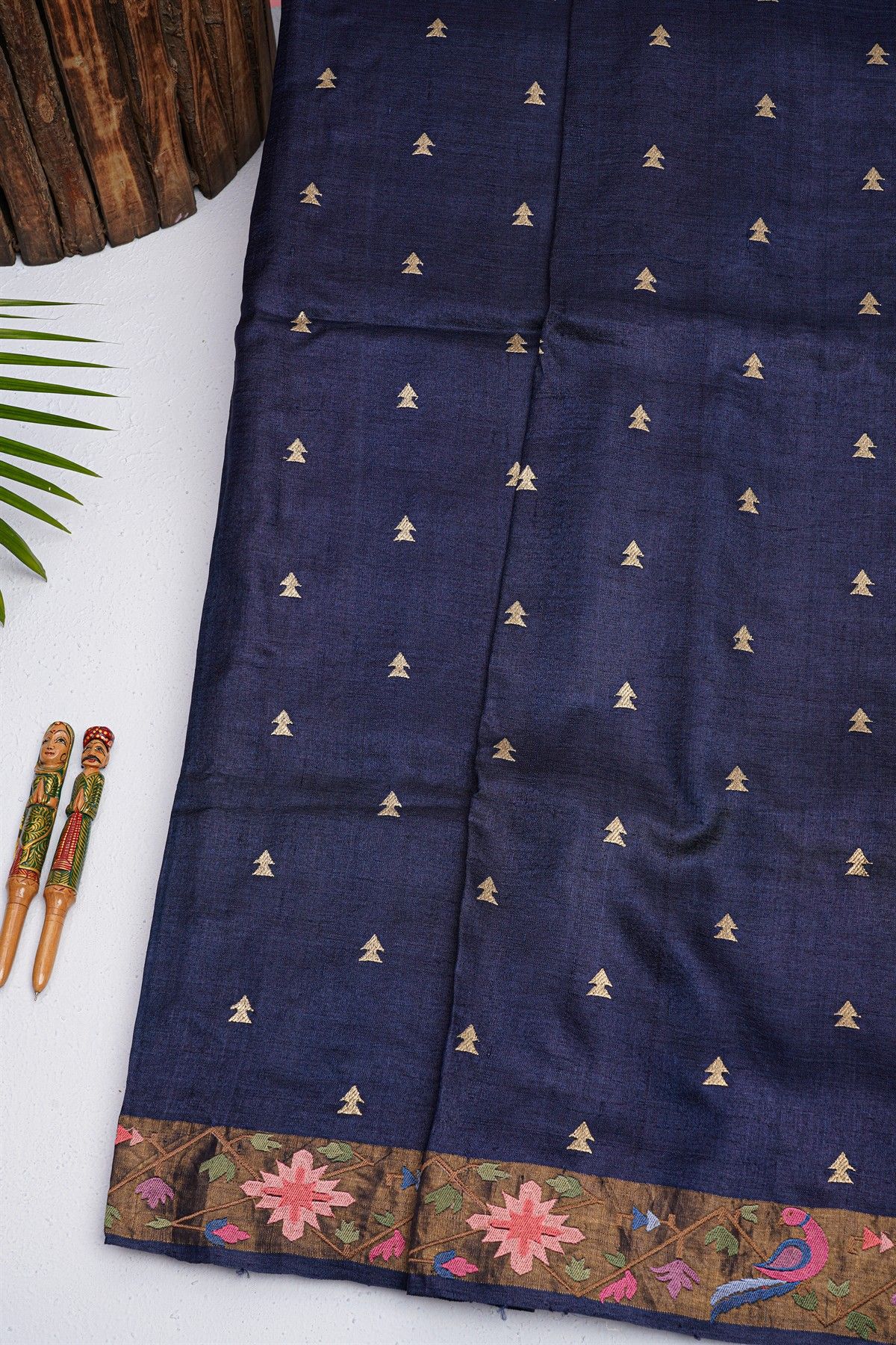 Designer Tussar Navy Blue Saree