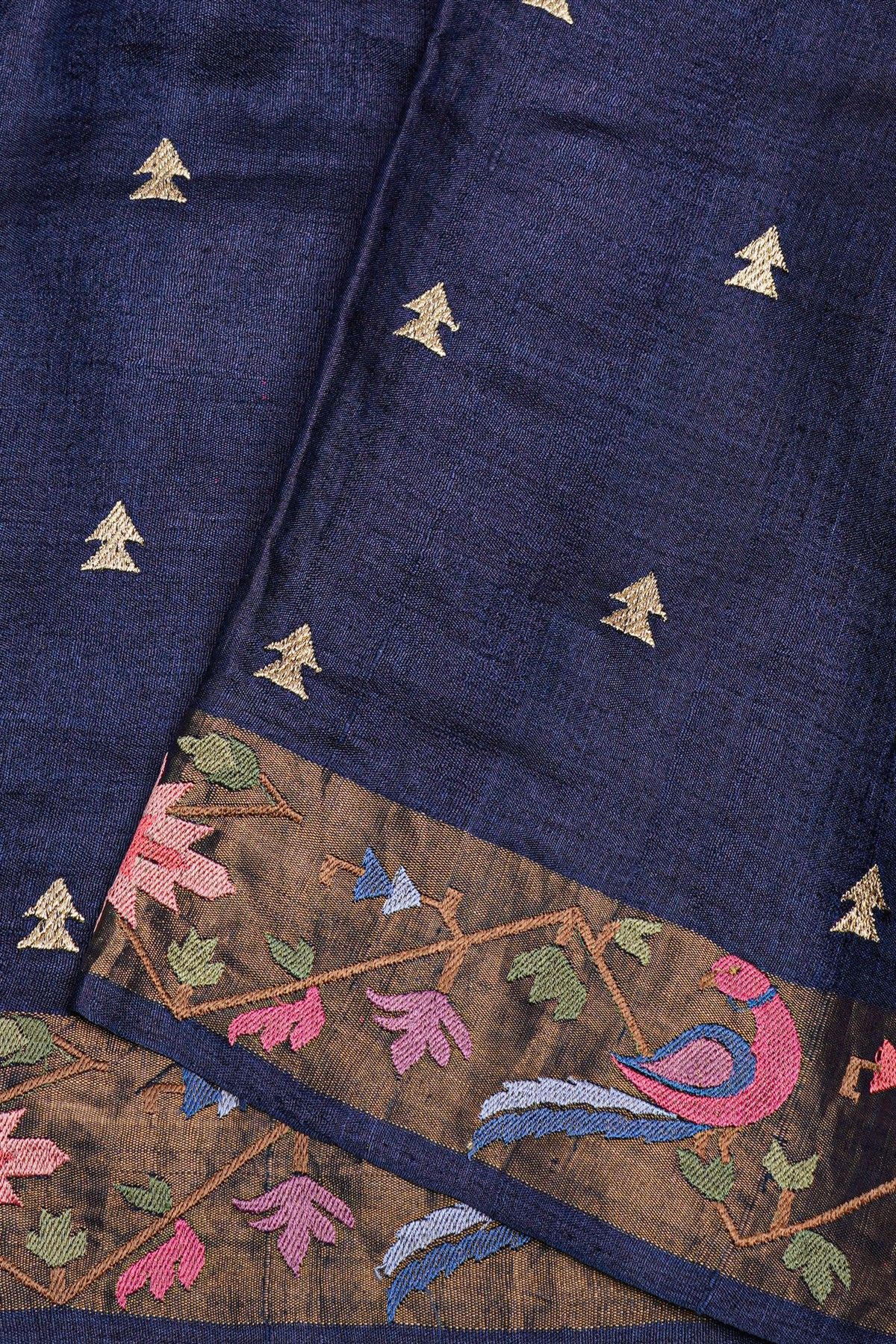 Designer Tussar Navy Blue Saree