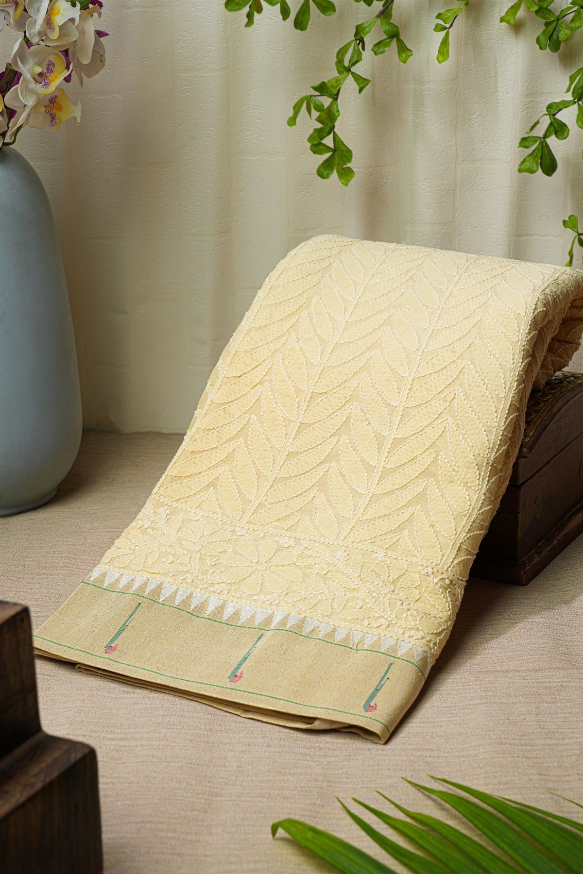 Fusion Georgette Light Yellow Saree