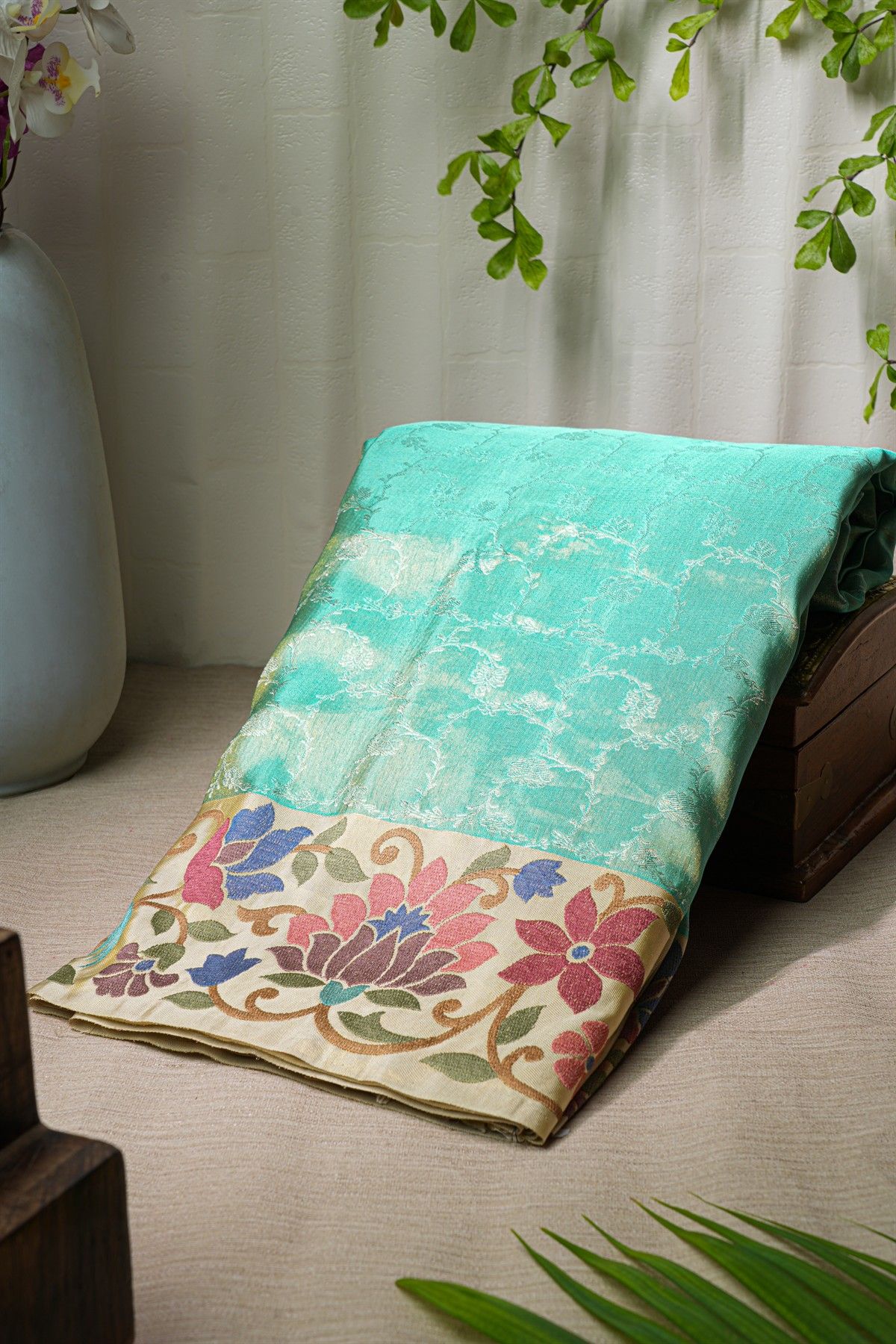 Fusion Silk Sky Blue Saree