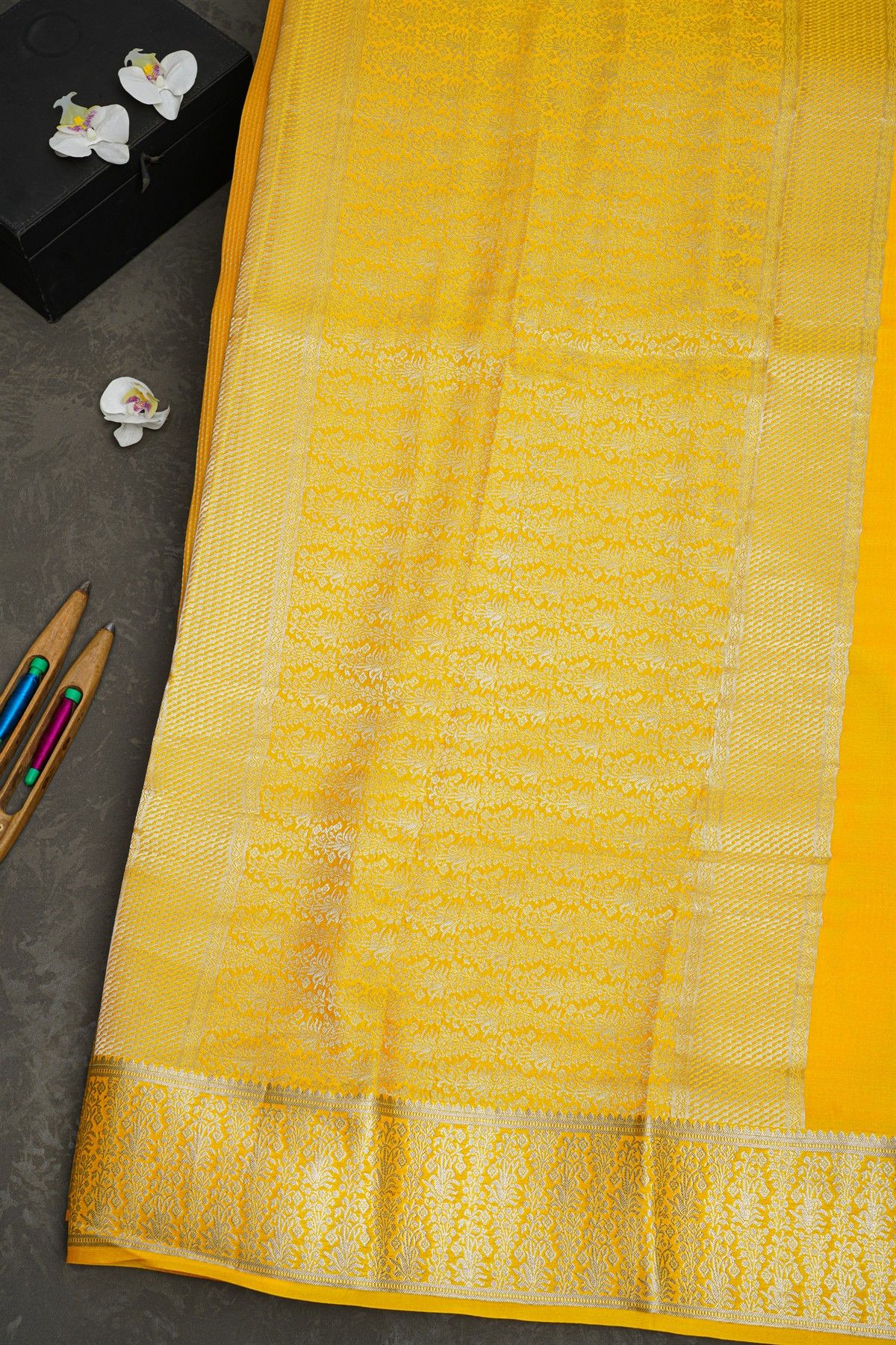 Mysore Crepe Yellow Saree
