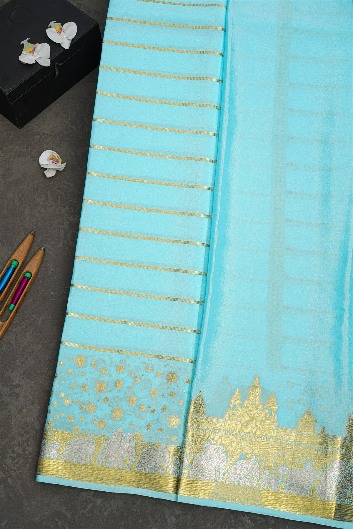 Mysore Crepe Sky Blue Saree