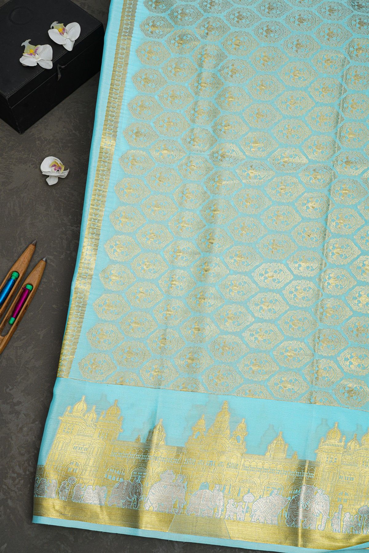 Mysore Crepe Sky Blue Saree