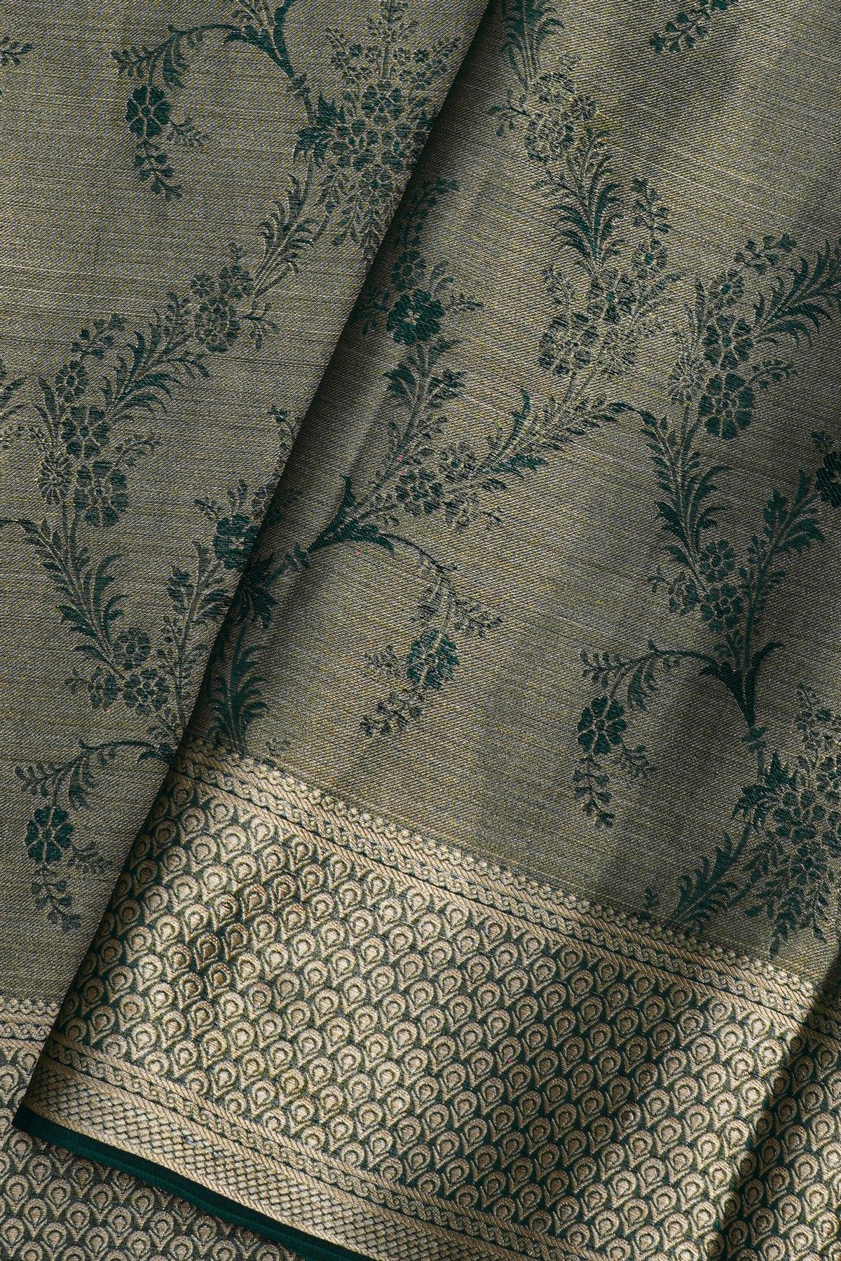 Mysore Crepe Bottle Green Saree