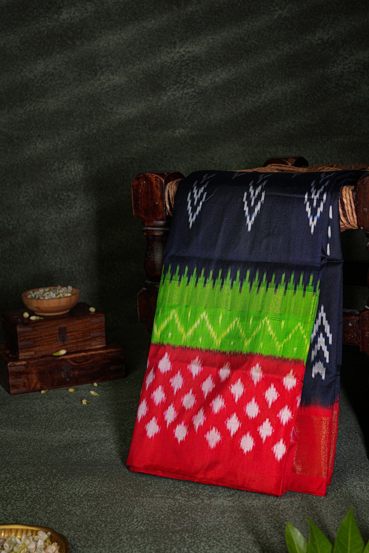 Ikat Silk Navy Blue Saree