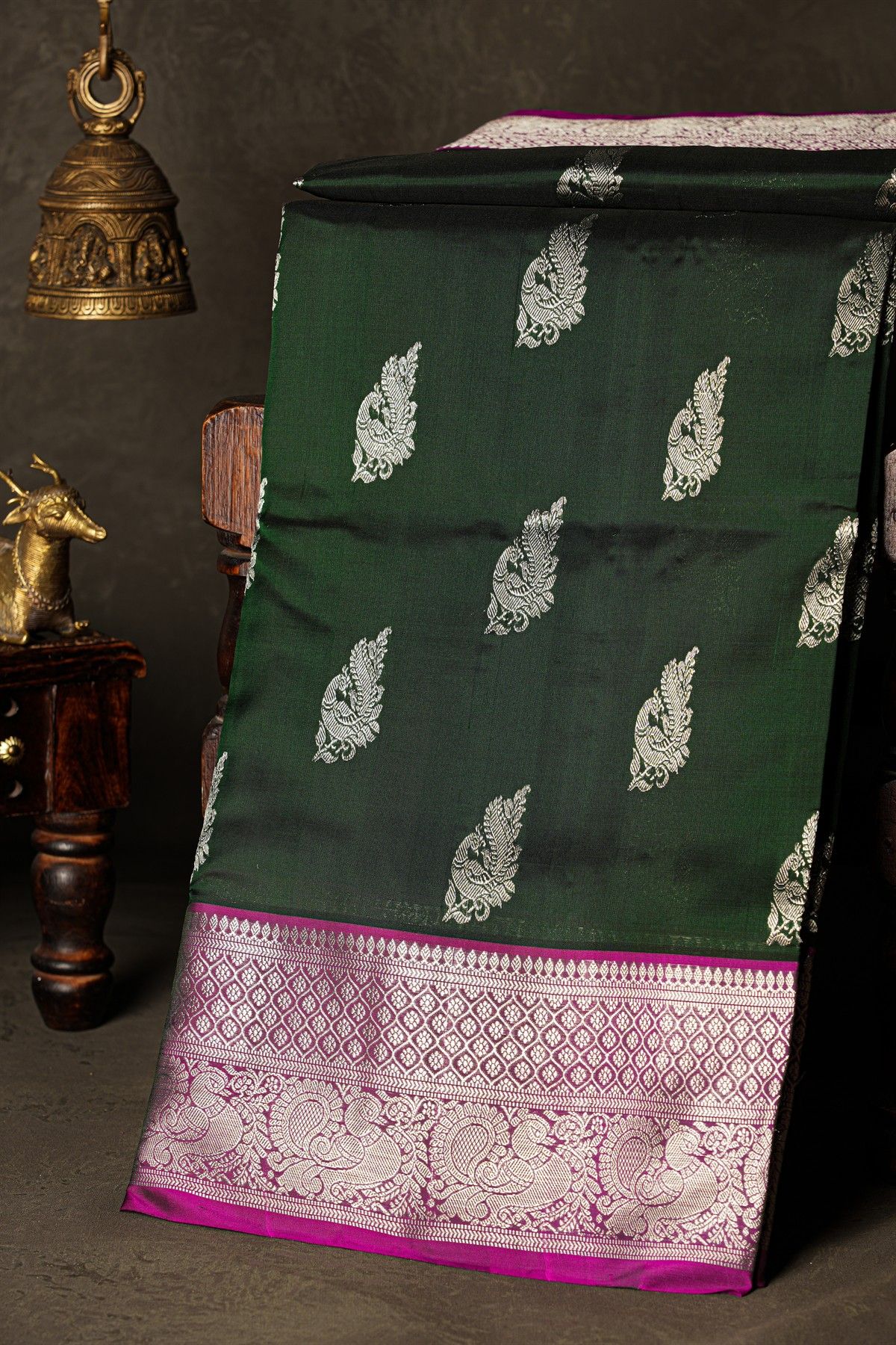 Venkatagiri Silk Bottle Green Saree