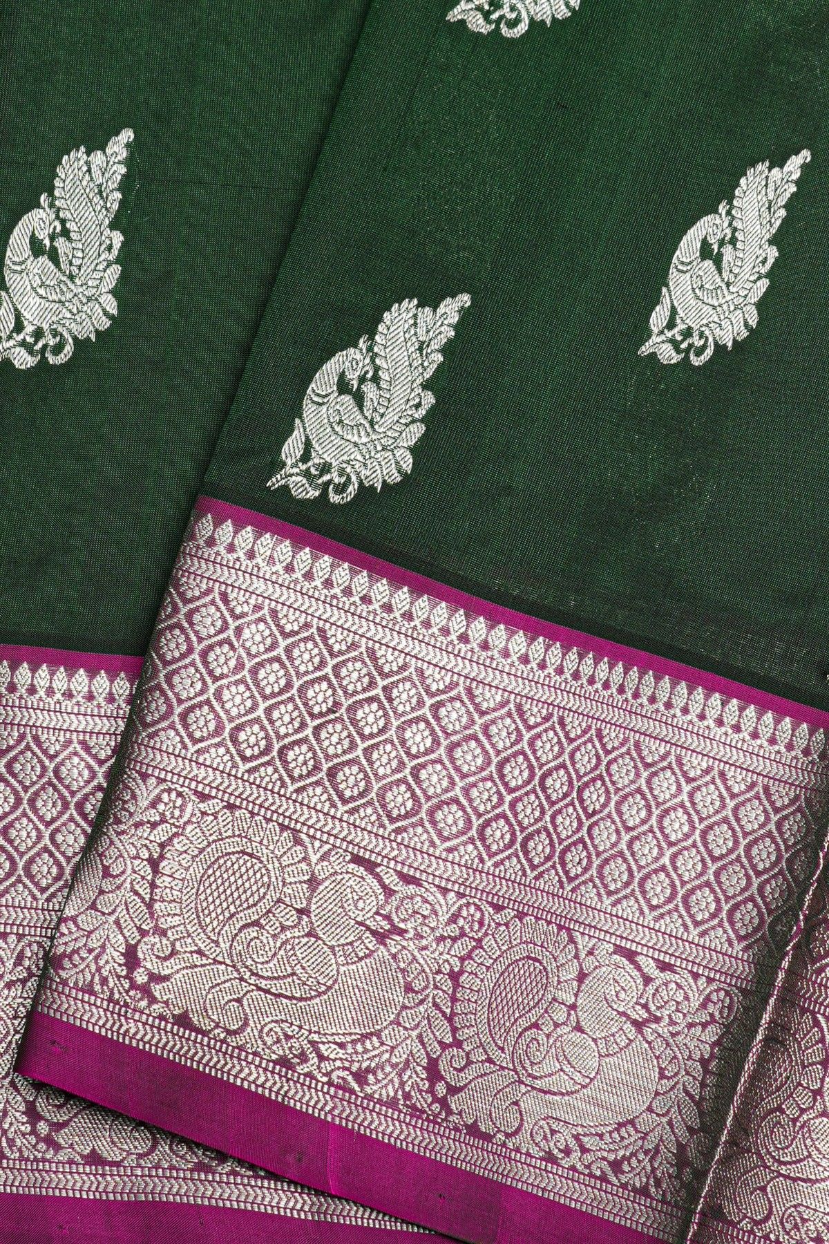 Venkatagiri Silk Bottle Green Saree