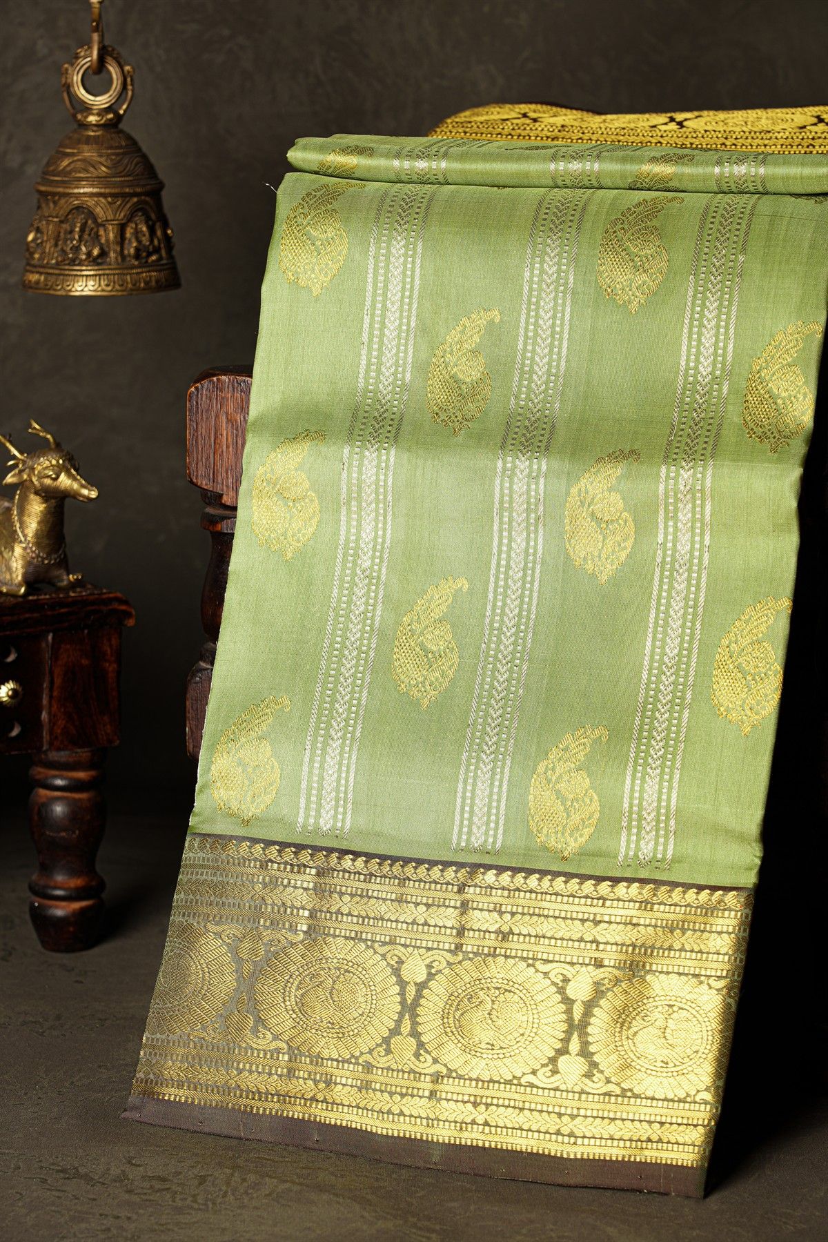 Venkatagiri Silk Pista Green Saree