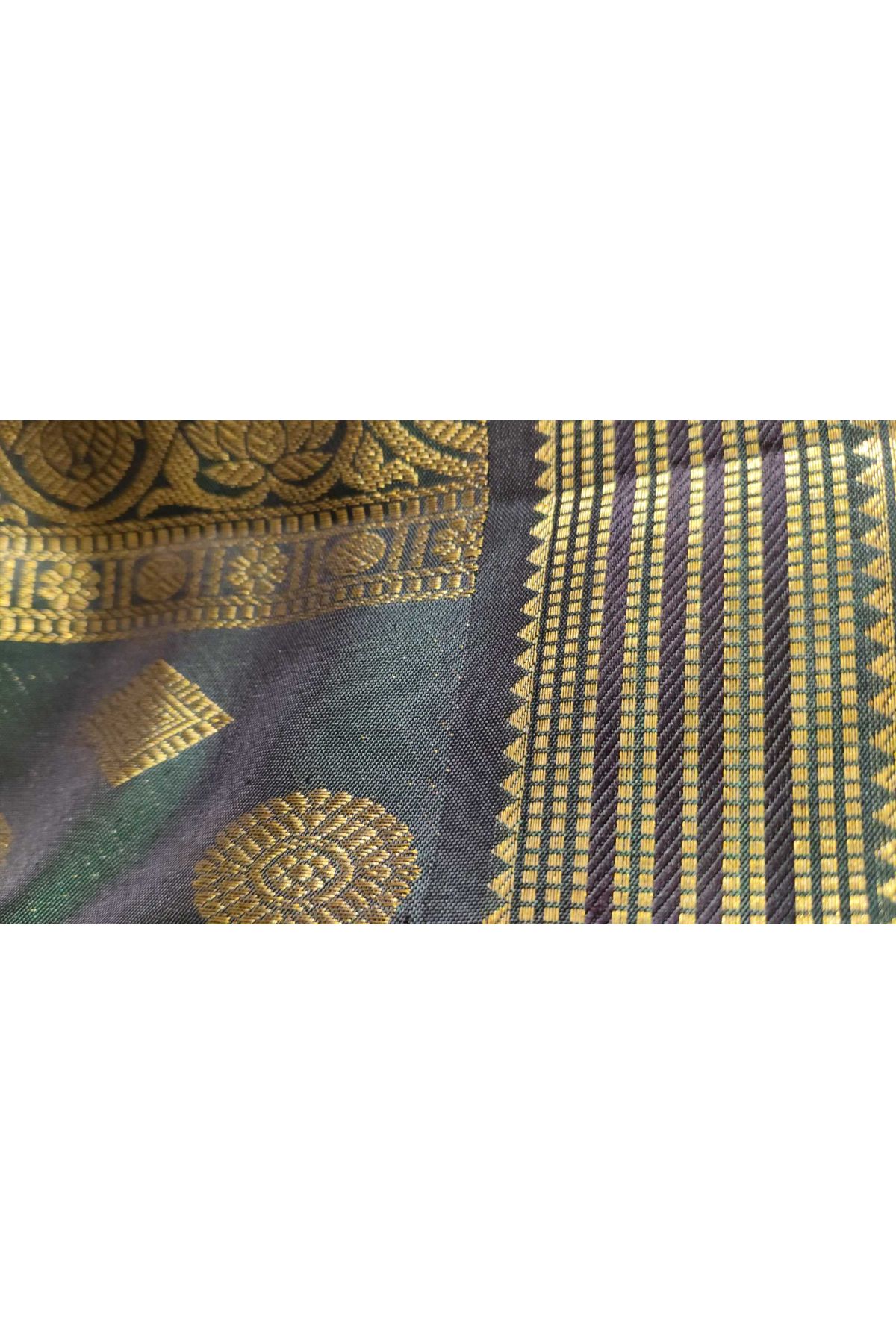 Kancheepuram Silk White Saree With Gold Zari Lines Body