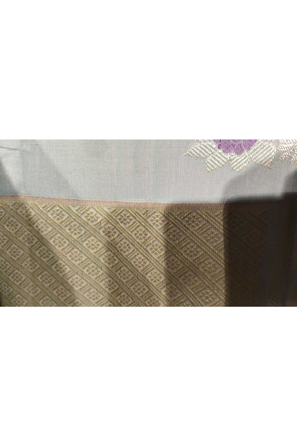 Gadwal Silk Ice Blue Saree With Florals In Lines