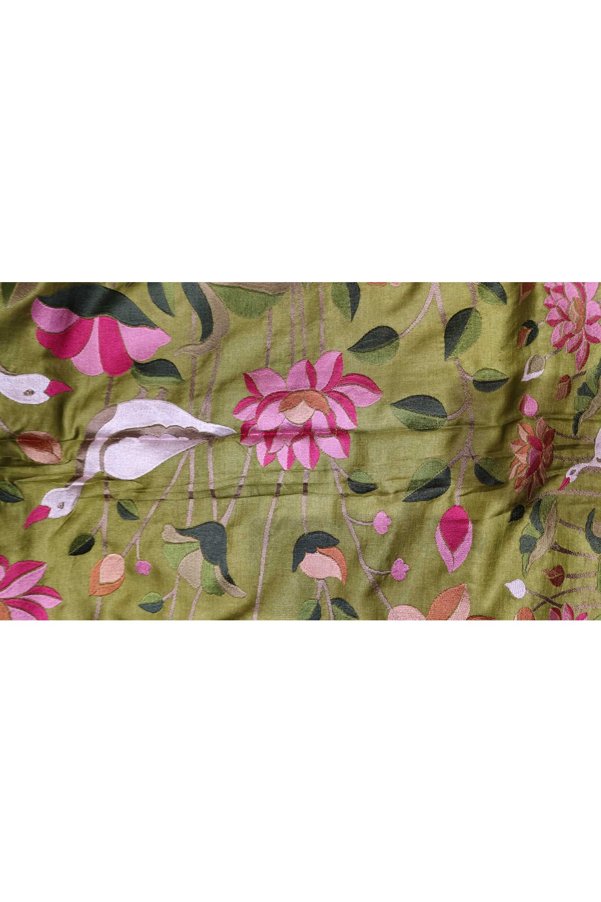 Designer Tussar Mehendi Green Saree