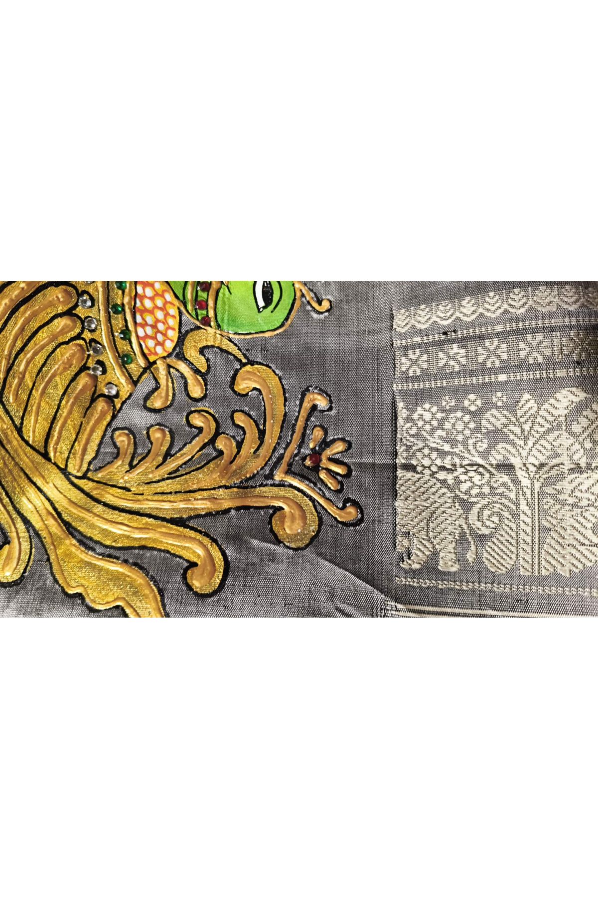 Gadwal Silk Off White Saree With Tanjore Hand-Painted Border And Floral Brocade Pallu