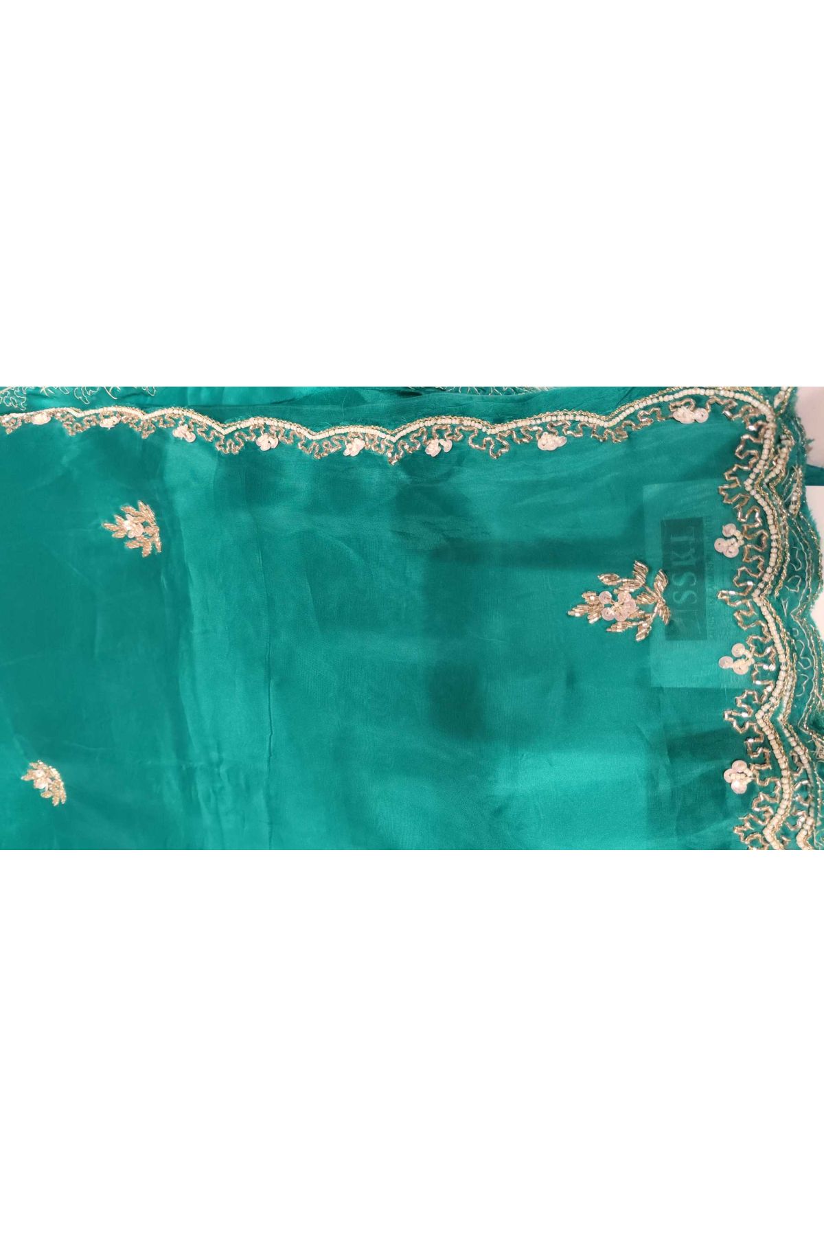 Designer Crepe Rama Green Saree