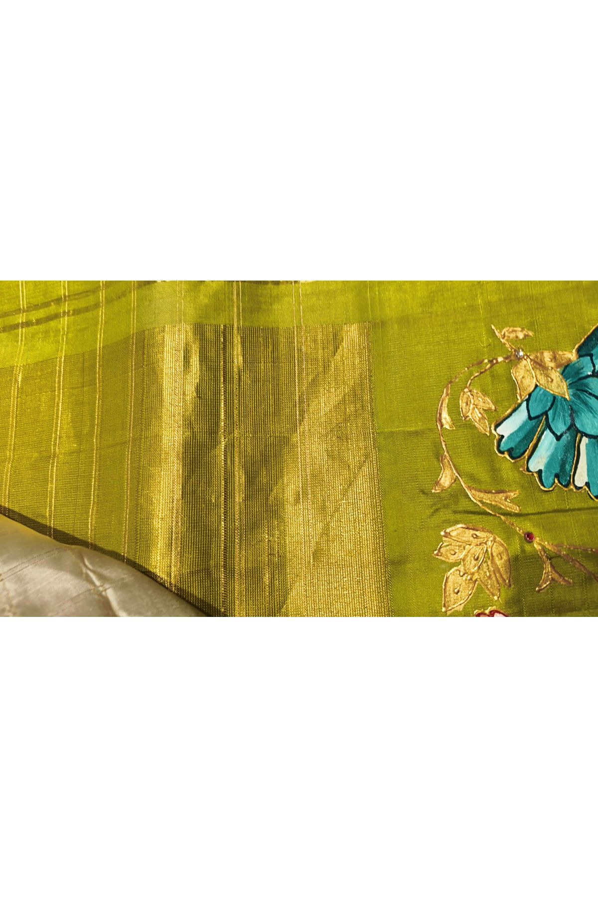 Gadwal Silk Off White Saree With Tanjore Hand-Painted Border