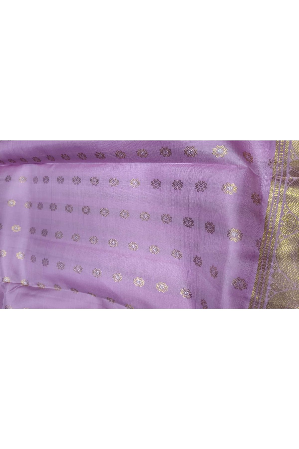 Kancheepuram Silk Baby Pink Saree With Floral Paisley Gap Border
