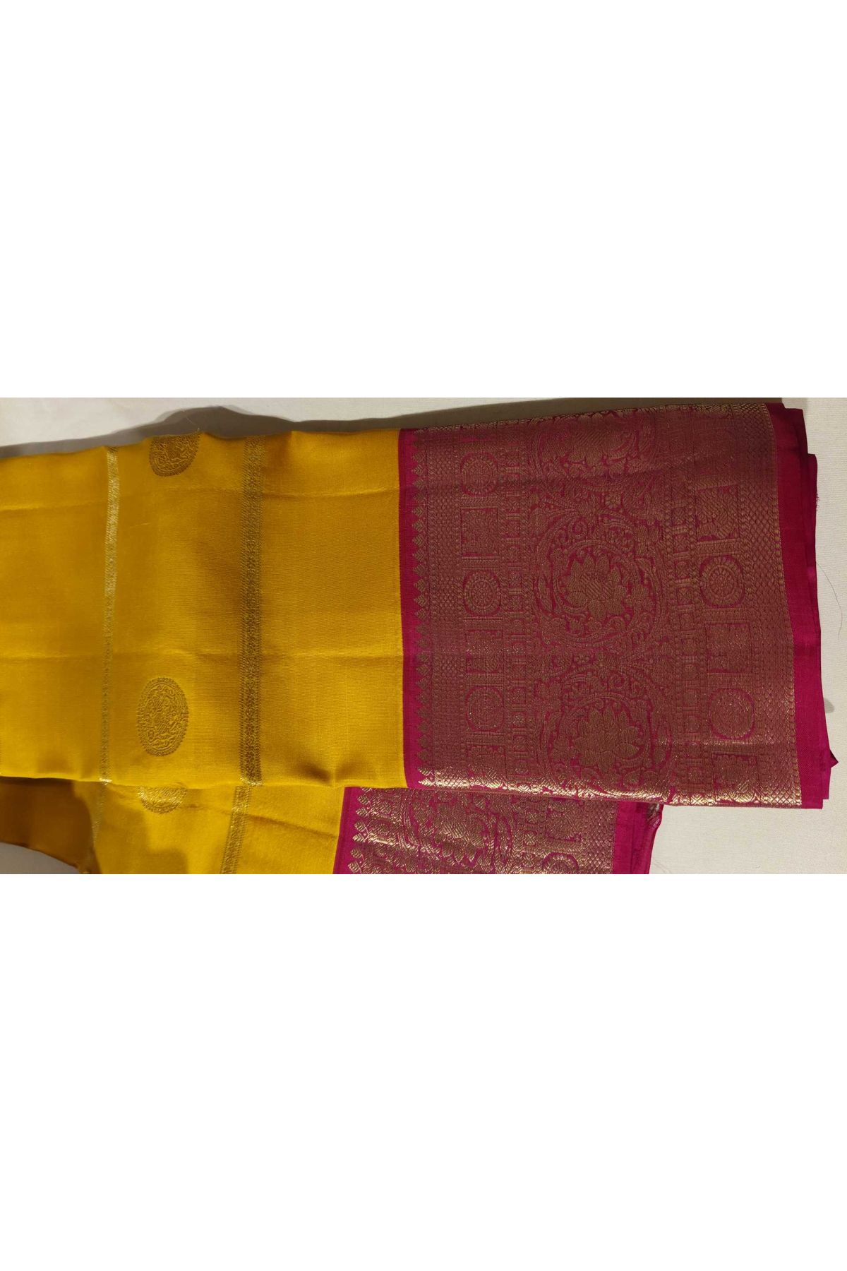 Kancheepuram Silk Mustard Saree With Zari Lines Body Contrast Border