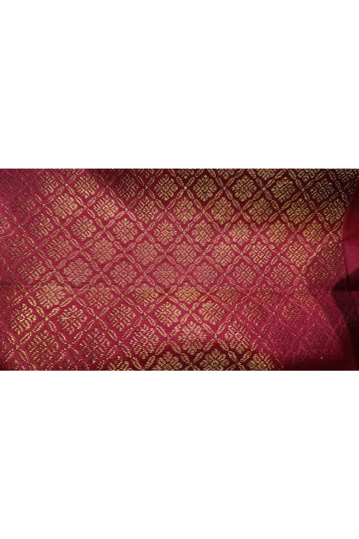 Kancheepuram Pure Silk Maroon Saree With Floral And Leaves Jaal Border
