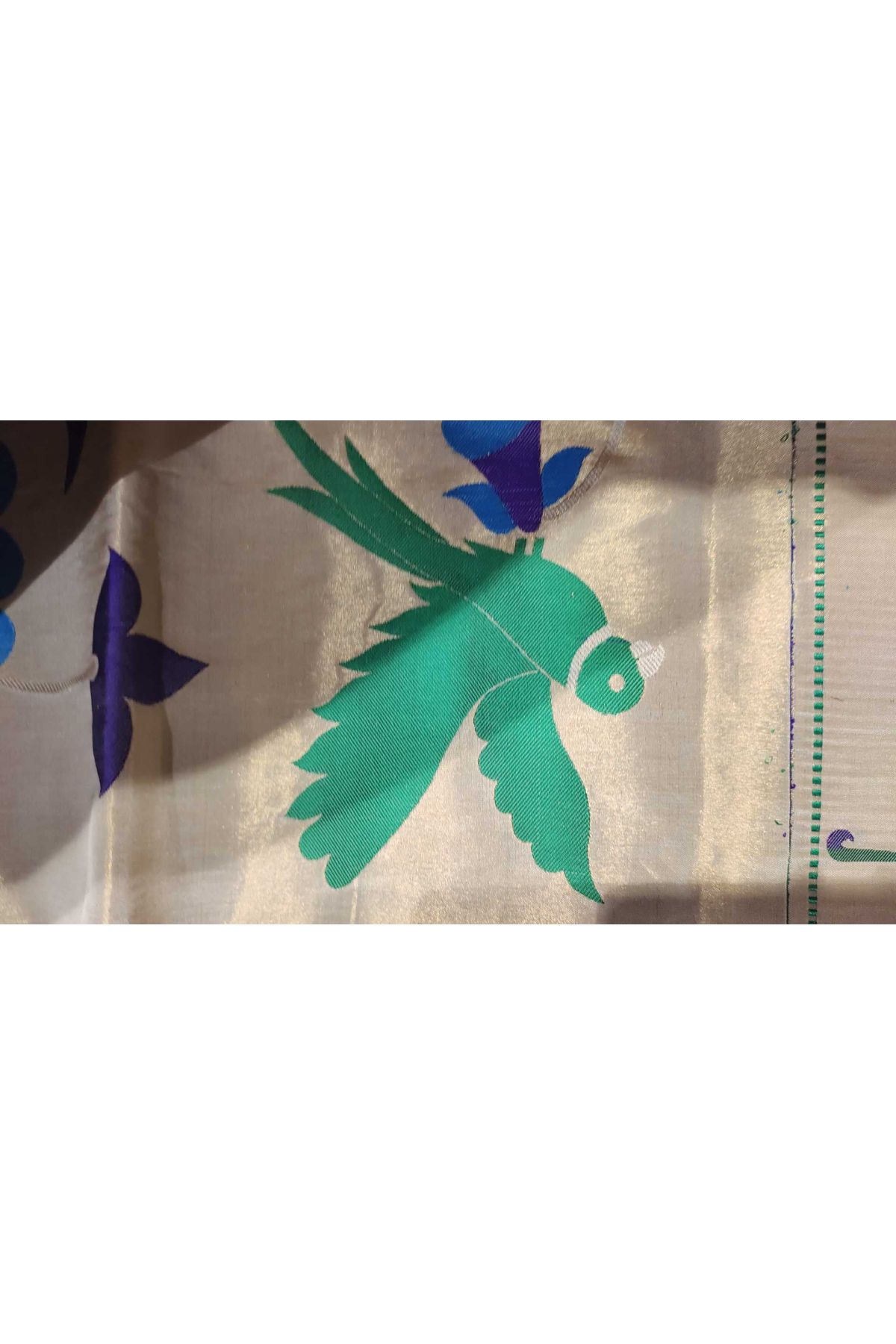Narayanpet Silk Bottle Green Saree With Muniya Buttis Border