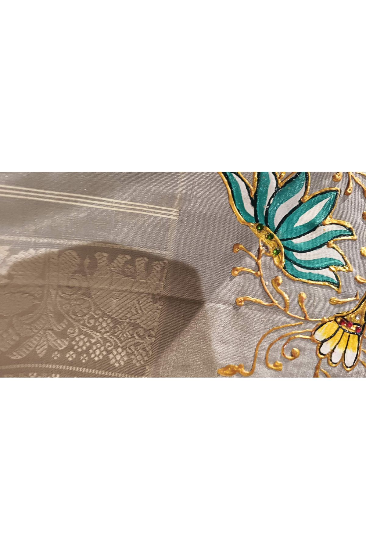 Gadwal Silk Off White Saree With Tanjore Hand-Painted Border