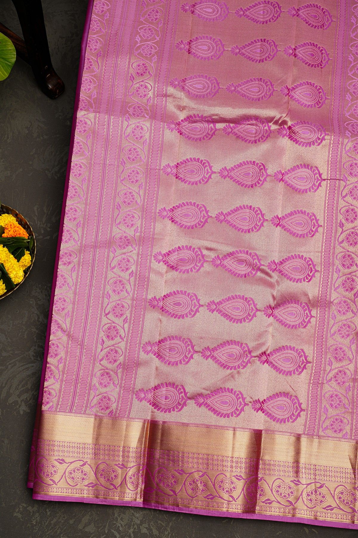 kanchipuram silk pink saree