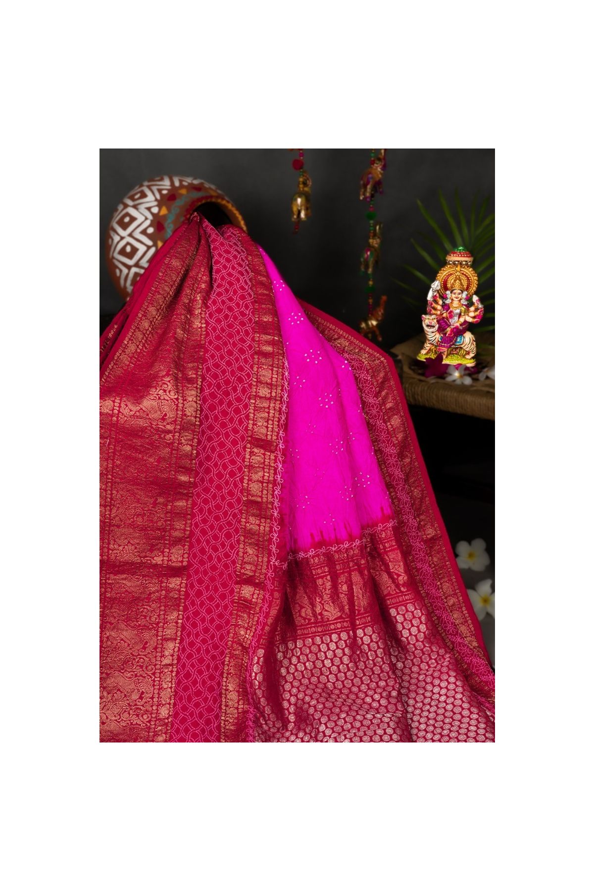 Kanchi Bandhani Silk Hot Pink Saree