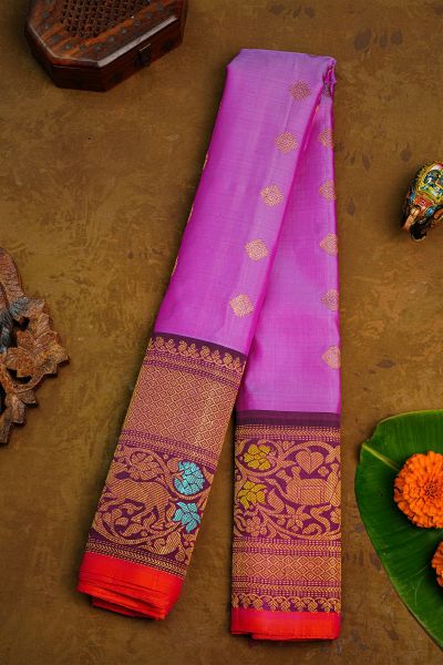 Gadwal Silk Dark Pink Saree With Florals And Buttis Body