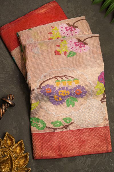 Zari Kota Light Peach Saree