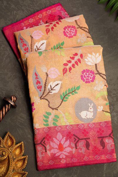 Zari Kota Tissue Light Orange Saree