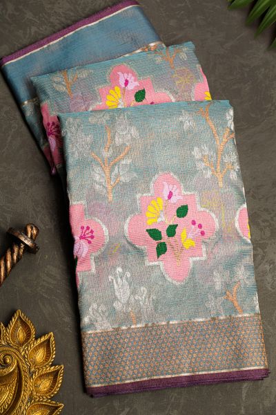 Zari Kota Grey Saree