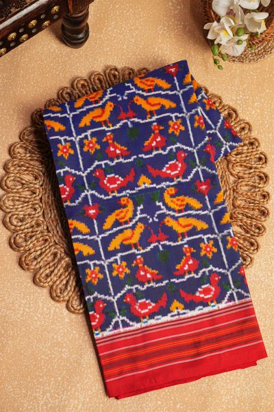 Ikat Silk Navy Blue Saree