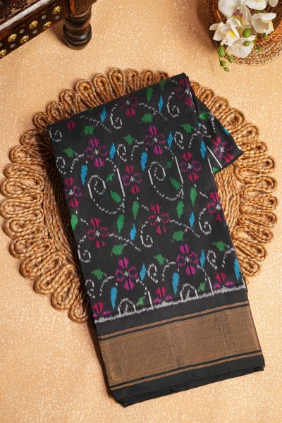 Ikat Silk Black Saree