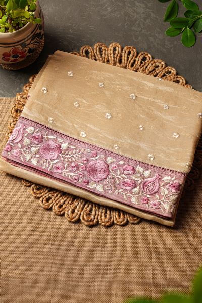 Designer Organza Cream Saree