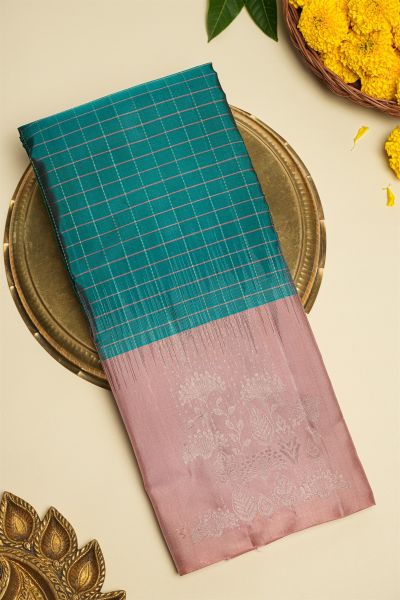Coimbatore Soft Silk Teal Blue Saree