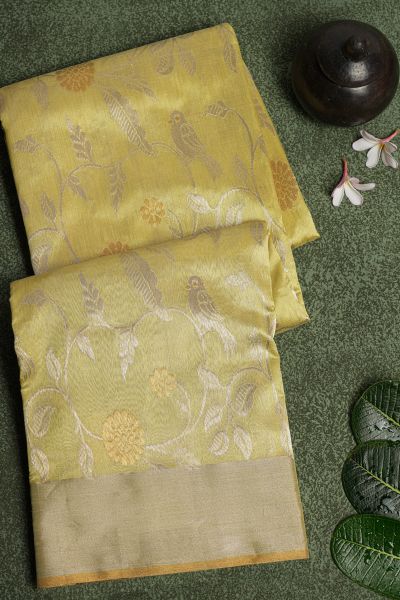 Chanderi Sico Yellow Saree