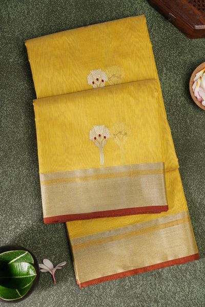 Chanderi Sico Yellow Saree