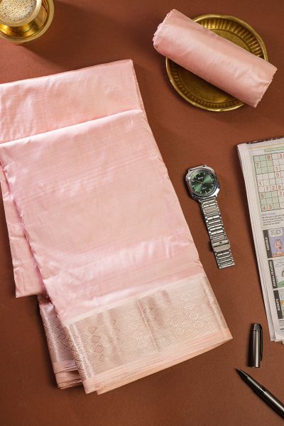 Kancheepuram Silk Baby Pink Dhoti And Shalya