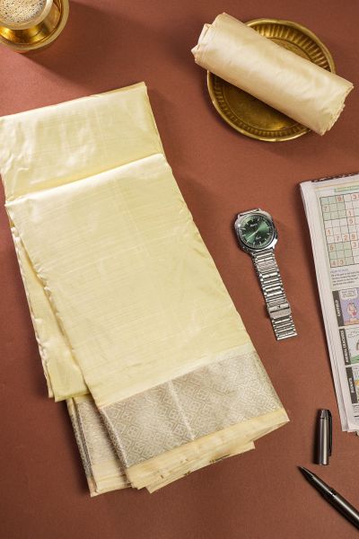 Kancheepuram Silk Cream Dhoti And Shalya