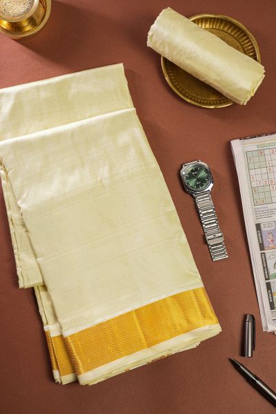 Kancheepuram Silk Cream Dhoti And Shalya