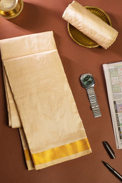 Kancheepuram Silk Beige Dhoti And Shalya