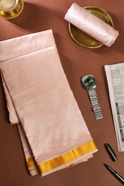 Kancheepuram Silk Light Pink Dhoti And Shalya