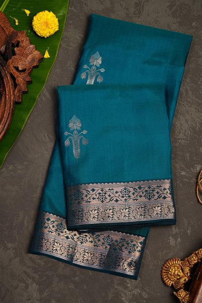 Coimbatore Soft Silk Teal Blue Saree