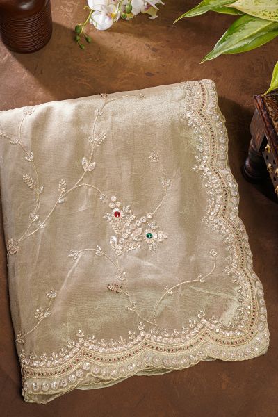 Fancy Tissue Beige Saree