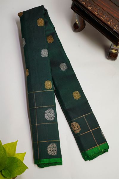 Gadwal Silk Bottle Green Saree