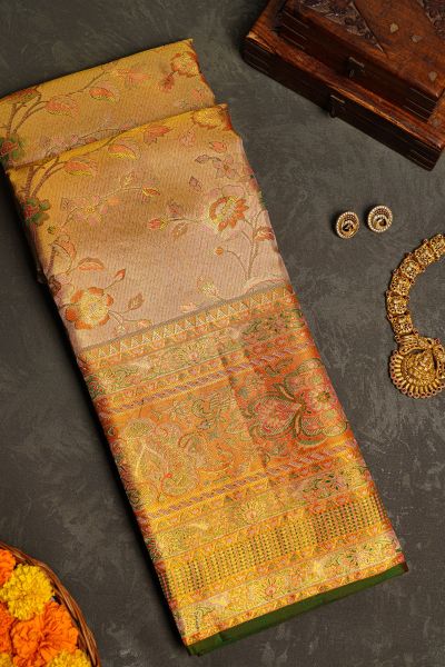 Kancheepuram Tissue Meenakari Dual Colour Saree