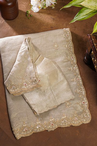 Fancy Crepe Cream Saree