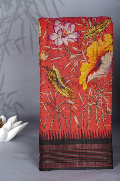 Fancy Tussar Red Saree