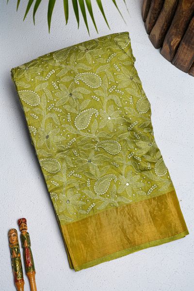 Fancy Tussar Silk Olive Green Saree