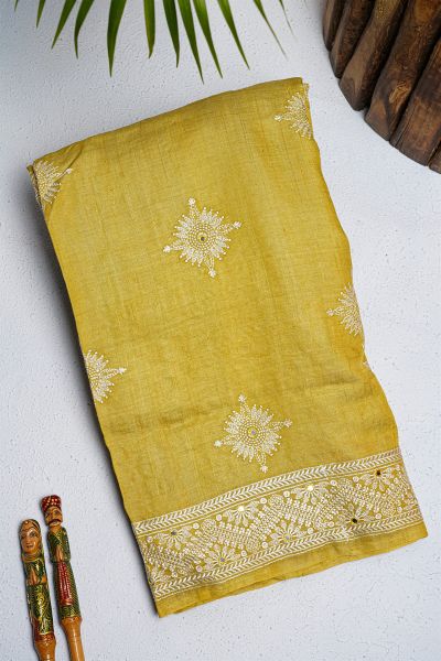 Fancy Tussar Silk Yellow Saree