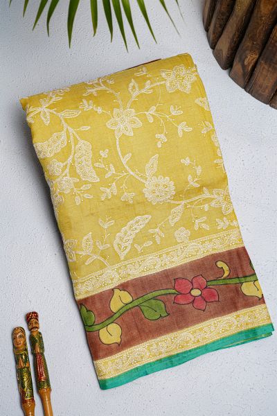 Fancy Tussar Yellow Saree
