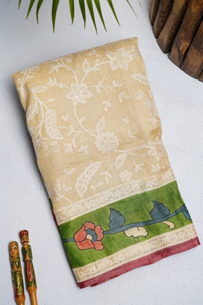 Fancy Tussar Cream Saree